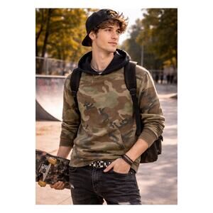 Pacsun Los Angeles Mens Cotton Blend Camouflage Hoodie Pullover Size M